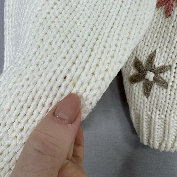 Vintage Nuggets Womens Sweater M White Floral Cardigan Hand Knitted Cottagecore - Picture 3 of 15
